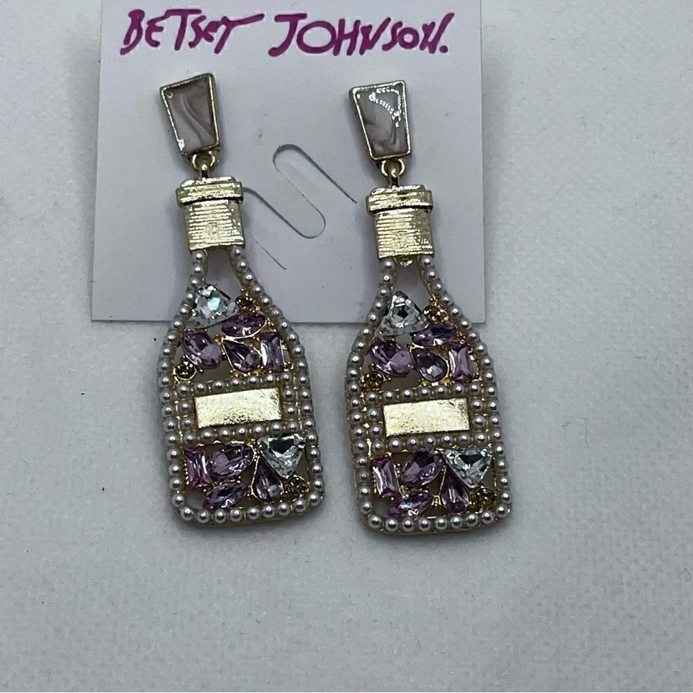 EARRINGS! Betsey Johnson Champagne bottle CHEERS🥂 Gemstone Bubbles BNWT